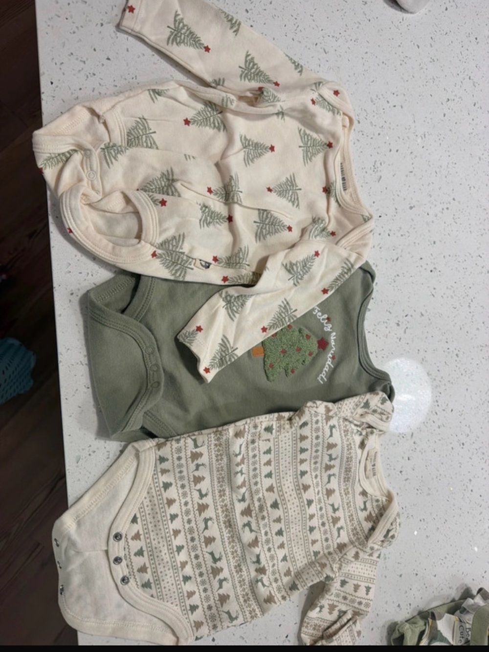 3-Pack Holiday Long-Sleeve Baby Bodysuit Set - Green & Cream